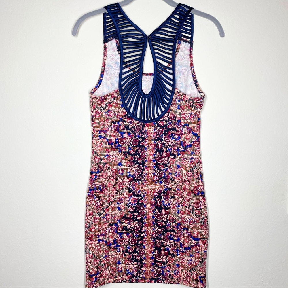 Free People Digital Damsel Open Back Bodycon Mini Dress Pink Blue Floral Size XS - Picture 7 of 16